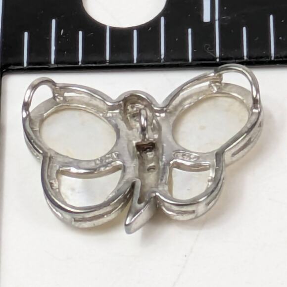 HAN Sterling Silver Butterfly Pendant Mother‑of‑Pearl Wings Signed 925 1" Moth - Picture 4 of 6